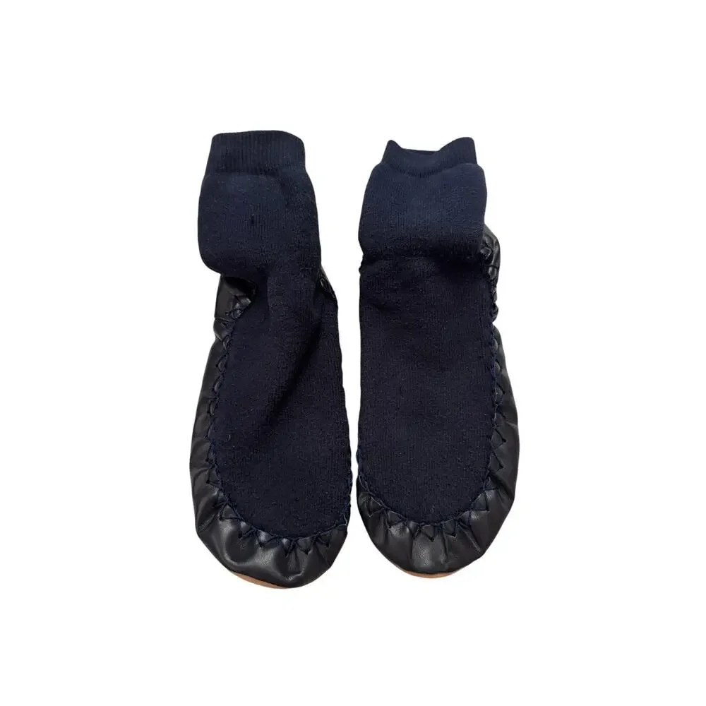 HANNA ANDERSSON Leather Bottom Soft Slipper Sock Size 3-5 Kids Navy Blue